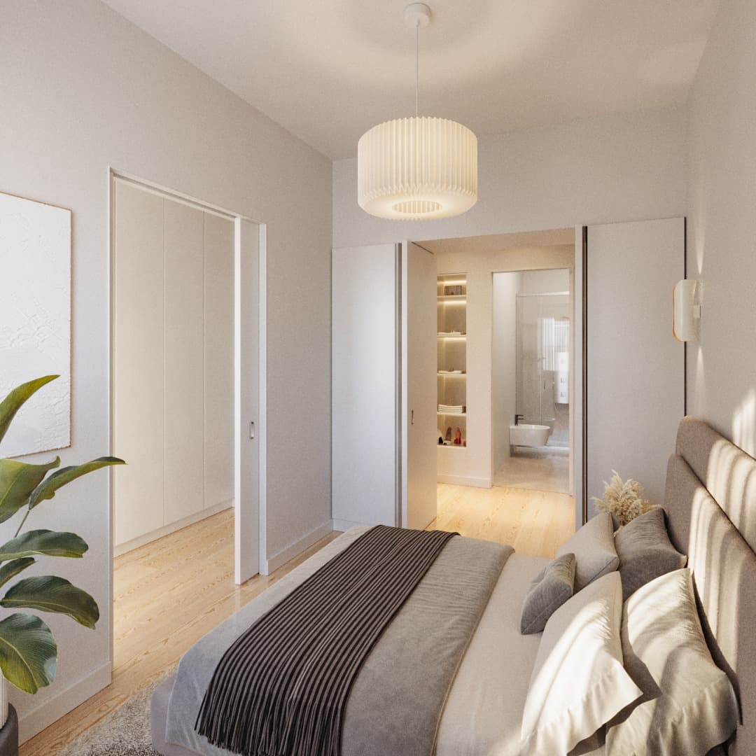 Ground-floor bedroom with a bed and wardrobe.